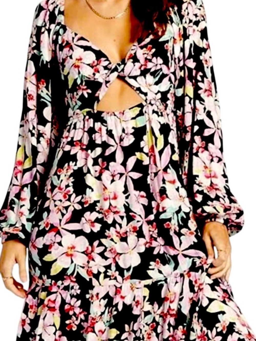 Roxy Floral Maxi Dress in Black, Pink & Green
